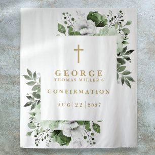 Olive Green Botanical Confirmation Photo Backdrop Tapestry