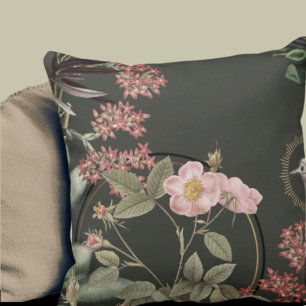 Olive Green Botanical Floral Design Throw Pillow