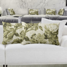 Olive Green Botanical Floral Toile Fabric No.5