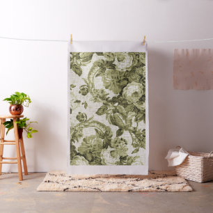 Olive Green Botanical Floral Toile No.5 Fabric