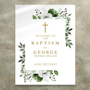 Olive Green Botanical Modern Baptism Welcome Sign