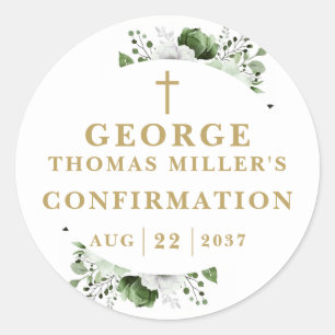 Olive Green Botanical Modern Confirmation Classic Round Sticker