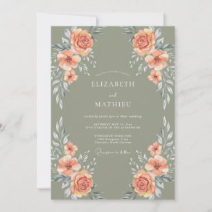 Olive Green Botanical Rustic Wedding Invitation