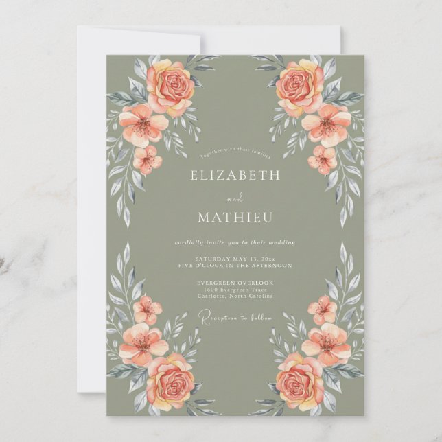 Olive Green Botanical Rustic Wedding Invitation (Front)
