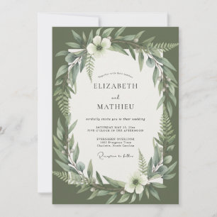 Olive Green Botanical Wedding Invitation