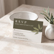 Olive Green Botanical Wedding RSVP Card