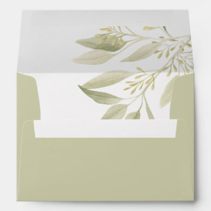 Olive green branch botanical wedding envelope