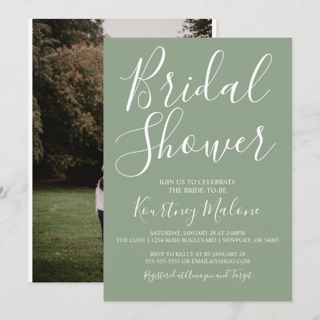 Olive Green Bridal Shower Photo Invitation (Front/Back)