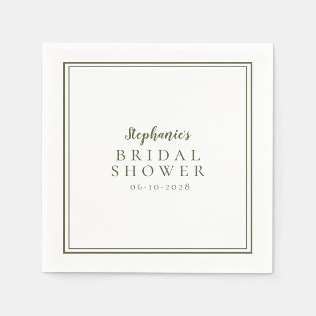 Olive Green Bridal Shower Wedding Simple Modern Napkin (Front)