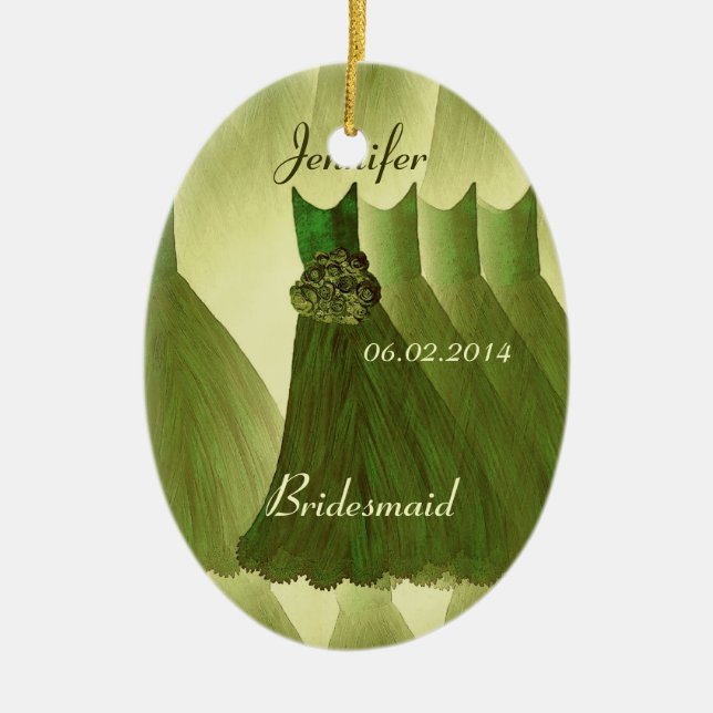 OLIVE GREEN Bridesmaid Thank You Wedding Ceramic Tree Decoration (Front)