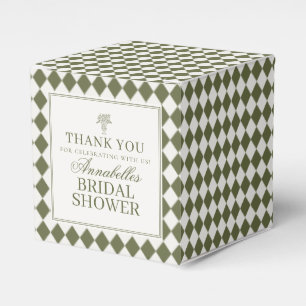 Olive Green Brown Harlequin Chequered Bridal Showe Favour Box