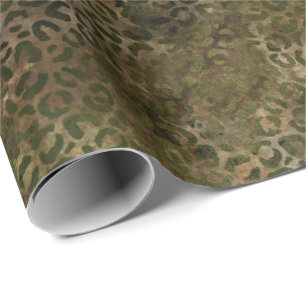 Olive Green Brown Leopard Print Wrapping Paper