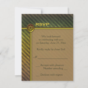 Olive Green, Brown Striped Bar Mitzvah RSVP Card