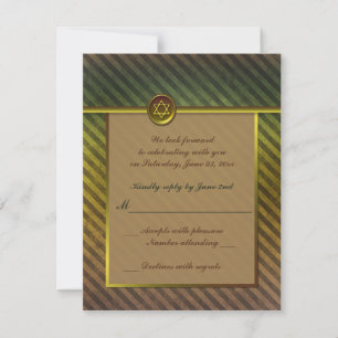 Olive Green, Brown Striped Bar Mitzvah RSVP Card