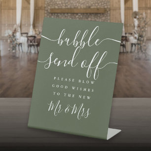 Olive Green Bubble Send Off Chic Script Pedestal Sign