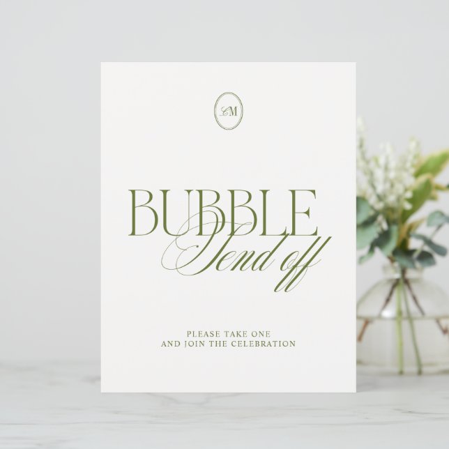 Olive Green Bubble Send Off Wedding Sign (Standing Front)