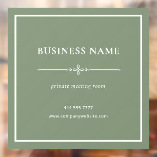 Olive Green Business Office Name White Frame Window Cling