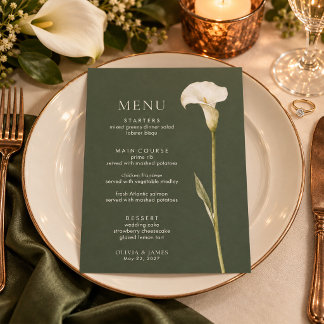 Olive Green Calla Lily Wedding Menu
