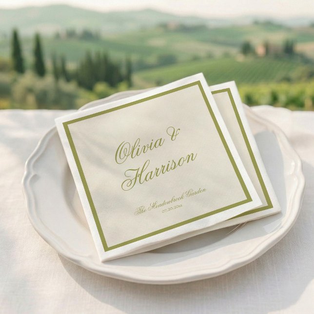 Olive Green Calligraphy Classic Wedding Napkin (Creator Uploaded)