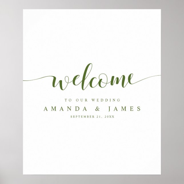 Olive Green Calligraphy Spring Wedding Welcome Poster (Front)