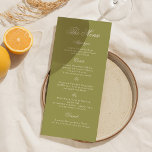 Olive Green Calligraphy Wedding Long Menu Card<br><div class="desc">Olive green calligraphy wedding menu card for elegant receptions,  perfect for garden and Italian style weddings—this refined,  old money inspired design feels timeless and effortlessly sophisticated. Designed for couples who want a cohesive table setting with romantic typography and elevated European charm.</div>