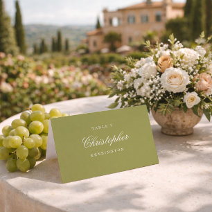Olive Green Calligraphy Wedding Place Card
