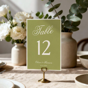 Olive Green Calligraphy Wedding Table Number