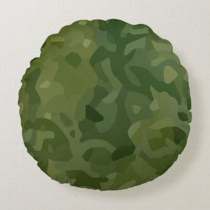 Olive Green Camouflage Pattern Round Cushion