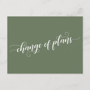 Olive Green Change of Plans Postponed Wedding Postcard