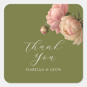 Olive Green   Chic Blush Script  Rose Wedding  Square Sticker