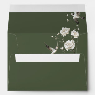 Olive Green Chinoiserie Wedding Return Address Envelope