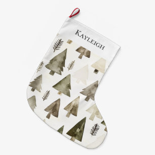 Olive Green Christmas Trees Large Christmas Stocking