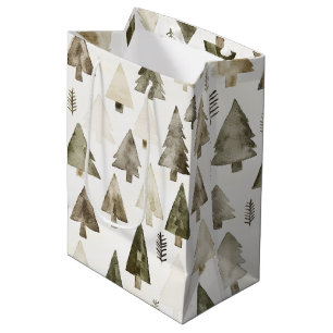 Olive Green Christmas Trees Medium Gift Bag