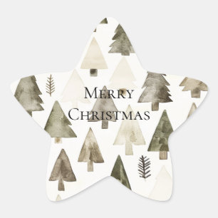 Olive Green Christmas Trees Star Sticker