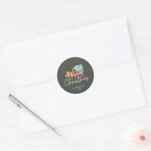 Olive Green Christmas Winter Wonderland Watercolor Classic Round Sticker