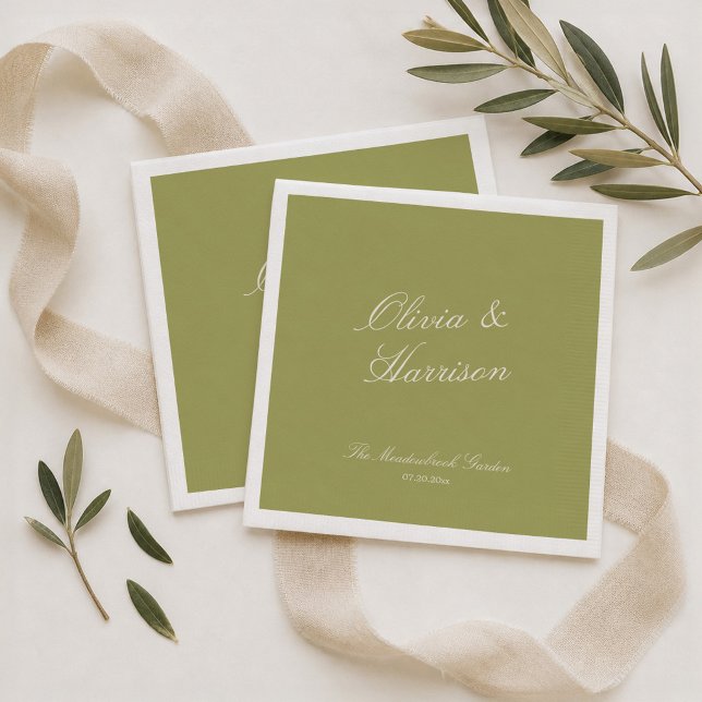 Olive Green Classic Wedding Napkins (Creator Uploaded)