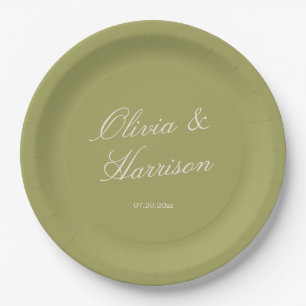 Olive Green Classic Wedding Paper Plate