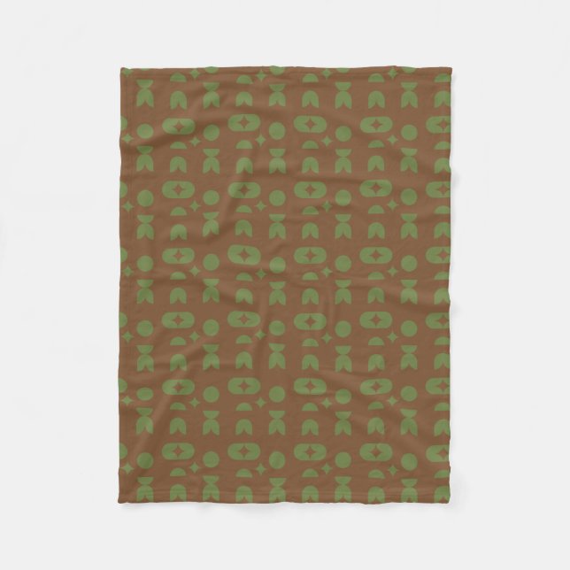 Olive Green Cocoa Brown Abstract Geometric Pattern Fleece Blanket (Front)