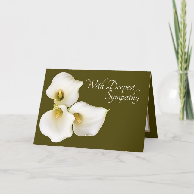 Olive Green Colour Background Calla Lilies Sympath Card (Front)