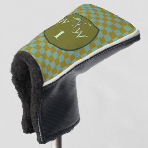 Olive Green & Cool Sage Chequered Monogram Golf Head Cover