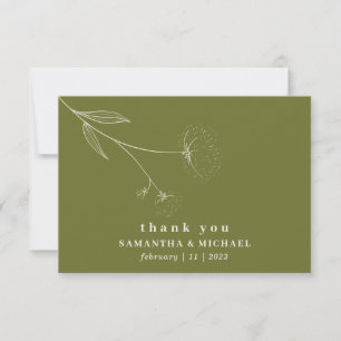 Olive Green Cotton Flower Boho beige thank you Invitation