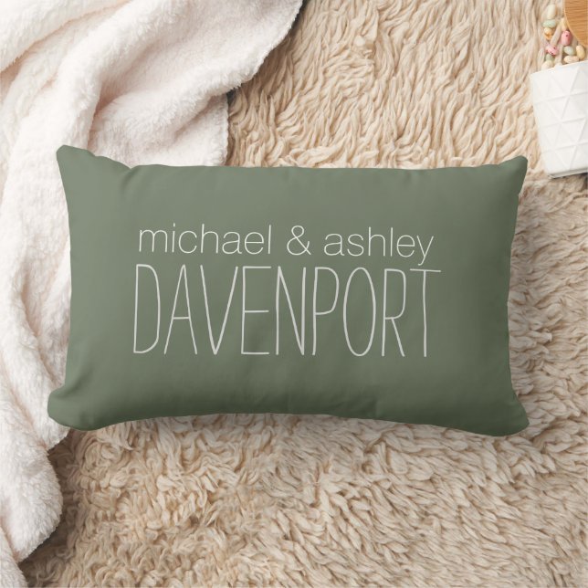 Olive Green Couple's Names / Newlywed Lumbar Cushion (Blanket)