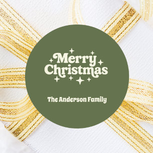 Olive green cream Merry Christmas favour Classic Round Sticker