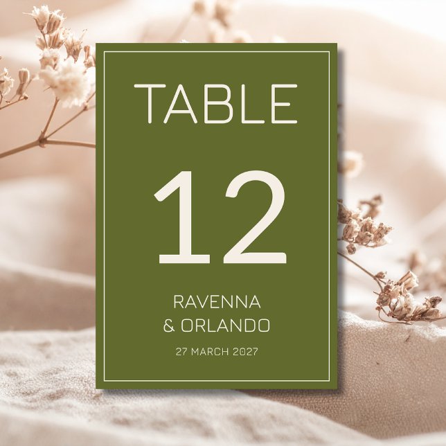 Olive Green Cream Old Money Formal Wedding Table Number (Creator Uploaded)