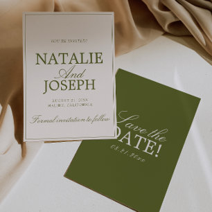 Olive Green Cream Old Money Luxury Wedding Sav Save The Date