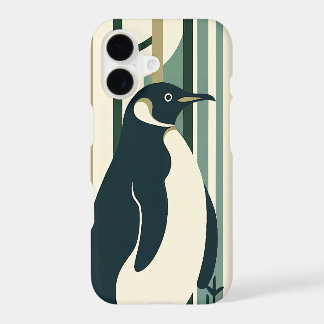 Olive Green Cream Penguin Illustration Forest