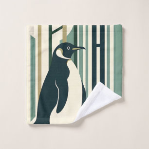 Olive Green Cream Penguin In Retro Vintage 60s 70s Wash Cloth