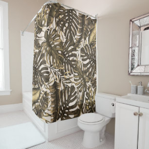 Olive Green & Cream Tropical Palm Leaves Island Shower Curtain