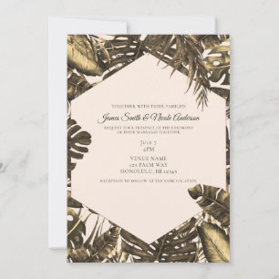 Olive Green & Cream Tropical Palm Leaves Wedding Invitation