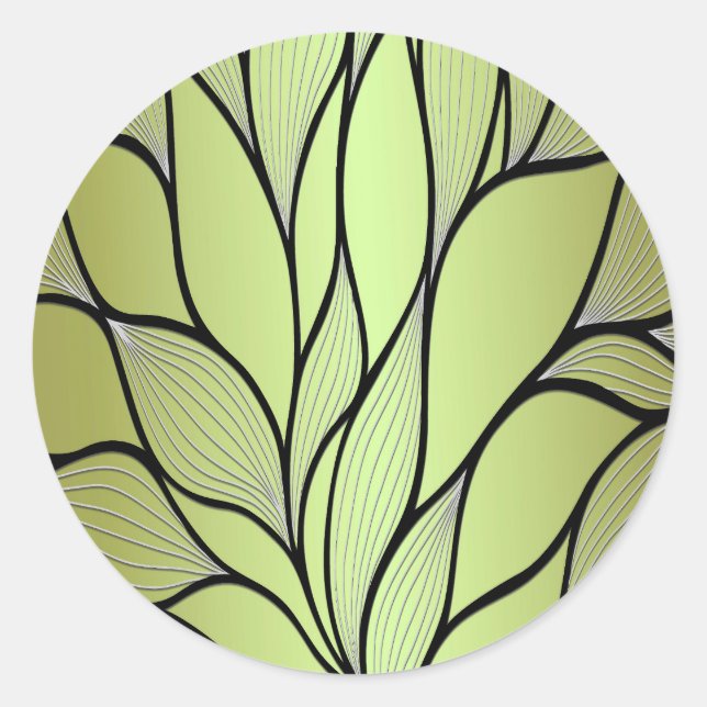 Olive Green Creative Leave Pattern  Classic Round Sticker (Front)